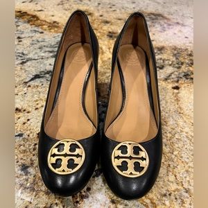 Tory Burch Black Leather Wedges